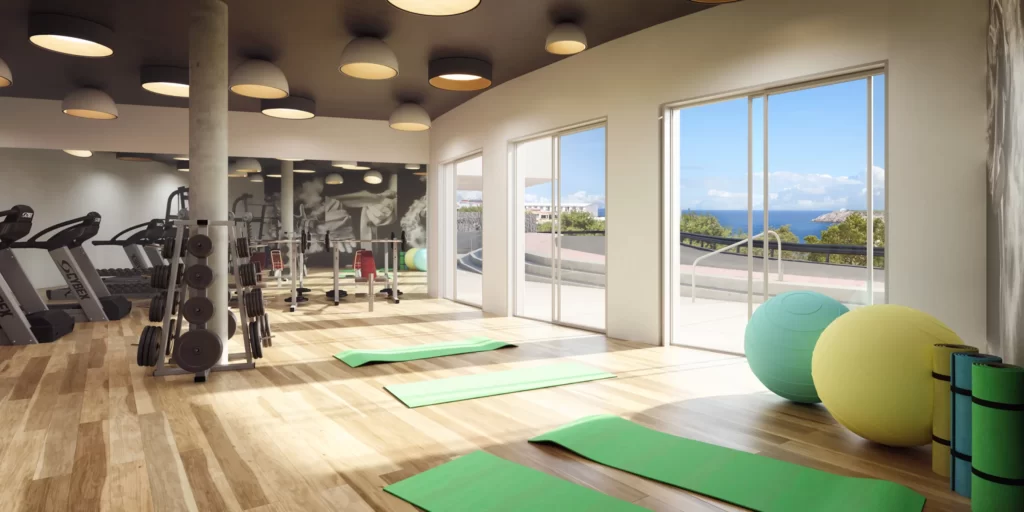 Fitness studio with sea views from the apartments of Arenal Residences